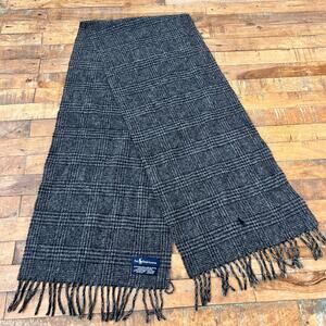 Polo Ralph Lauren Unisex Fringe Scarf Dark Gray Plaid 100% Lambswool Winter